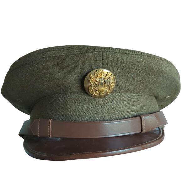Original WWII WW2 US Army Enlisted Visor Cap Uniform‎ Crusher Hat Wool Size 7 - Picture 1 of 11